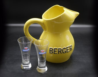 Vintage Oversize Berger Pastis Pitcher French Advertising Bistro Ceramic Jug Yellow Water Carafe