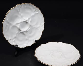 Art Deco Oyster Plates in White and Gold Porcelain by Hutschenreuther S/2
