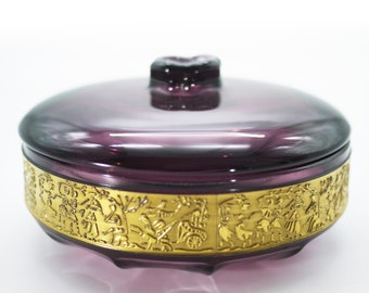 Art Deco Amethyst Glass Lidded Jar with Oroplastic Frieze, Walther & Sohne