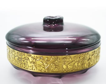 Art Deco Amethyst Glass Lidded Jar with Oroplastic Frieze, Walther & Sohne