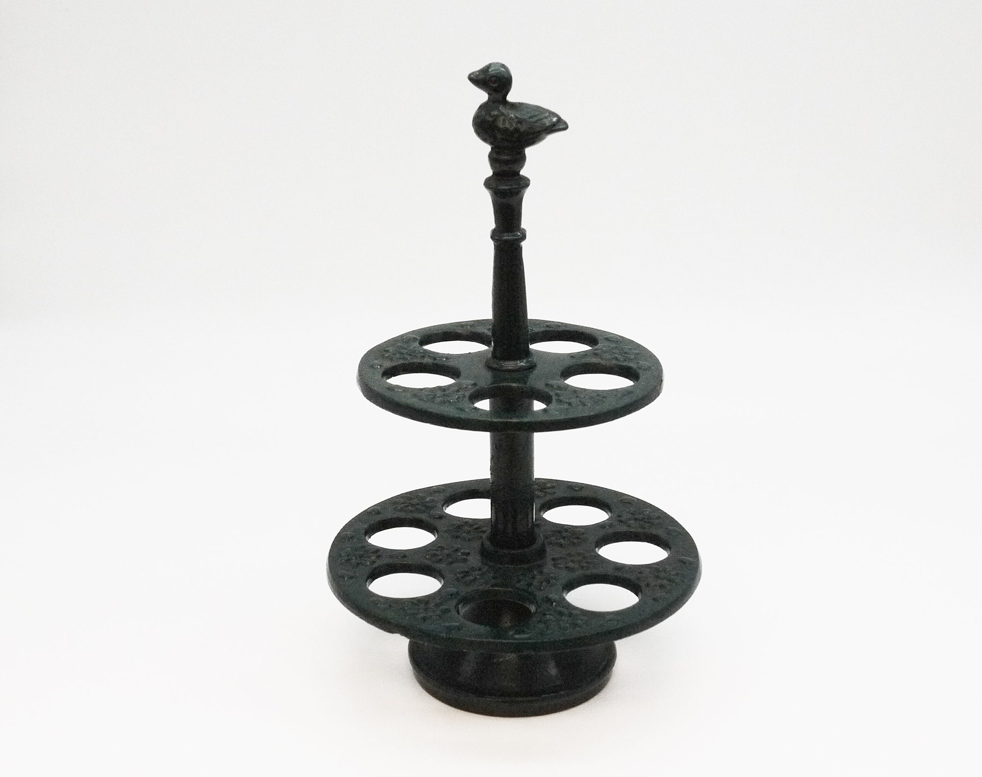 French Cast Iron Egg Stand for 12 Eggs Holder, Retro Green Egg Holder