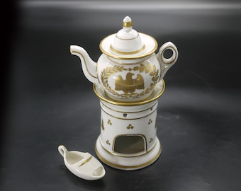 French Porcelain Teapot and Warmer Empire Style