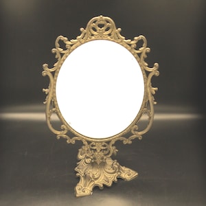 Antique French Baroque Vanity Mirror Tilting Dressing Table Mirror with Bronze Stand