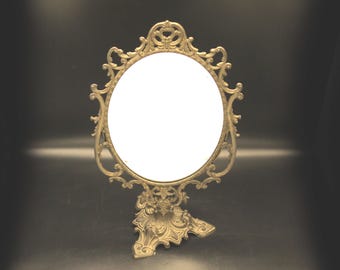 Antique French Baroque Vanity Mirror Tilting Dressing Table Mirror with Bronze Stand