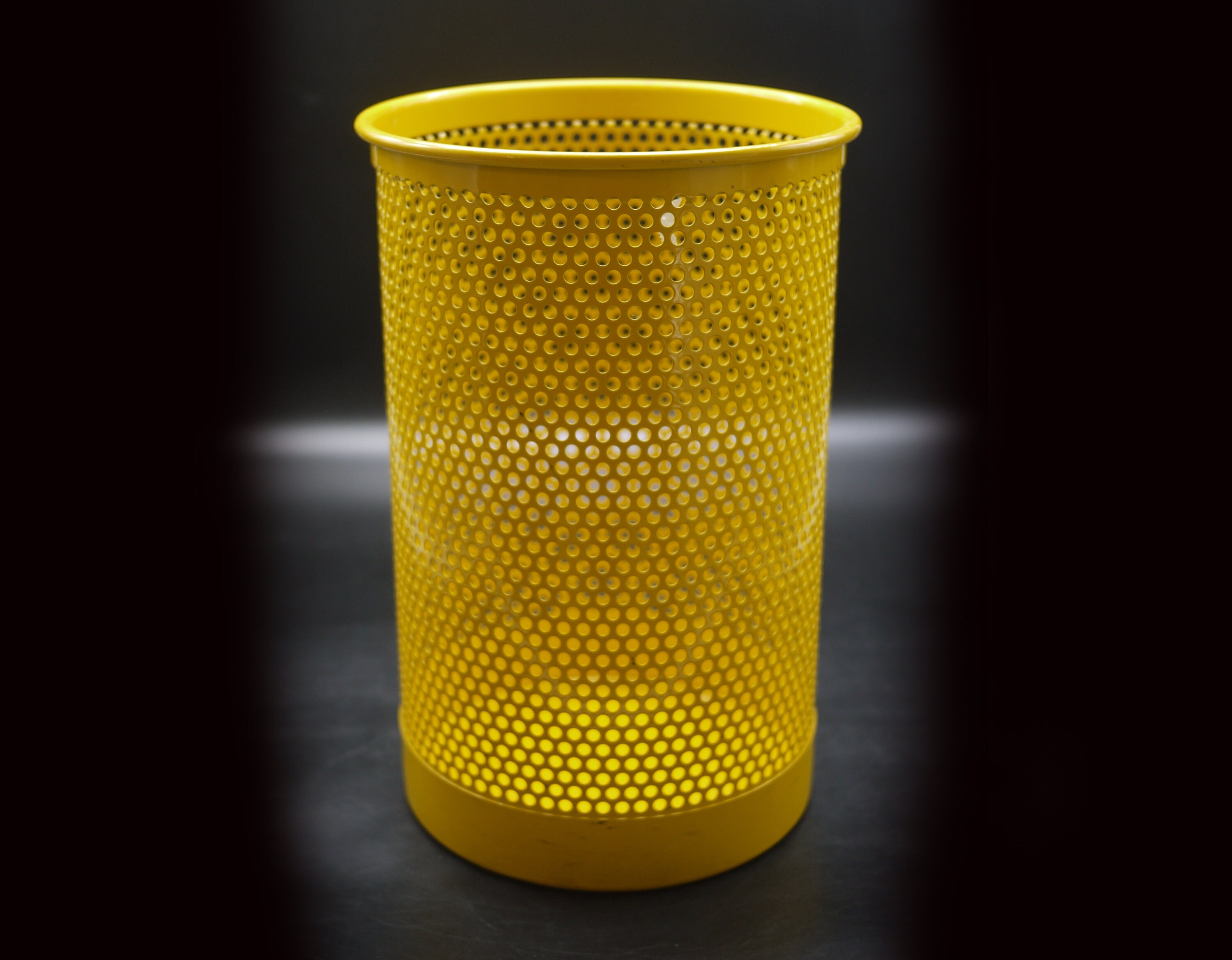 Yellow Perforated Metal Office Wastebasket