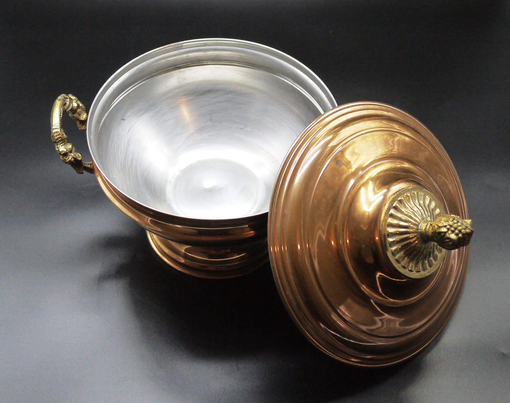 French Copper Soup Tureen with Brass Handle