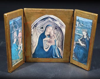 Vintage Religious Triptych Madonna and Child Home Altar Vintage Religious Print by Fra Angelico