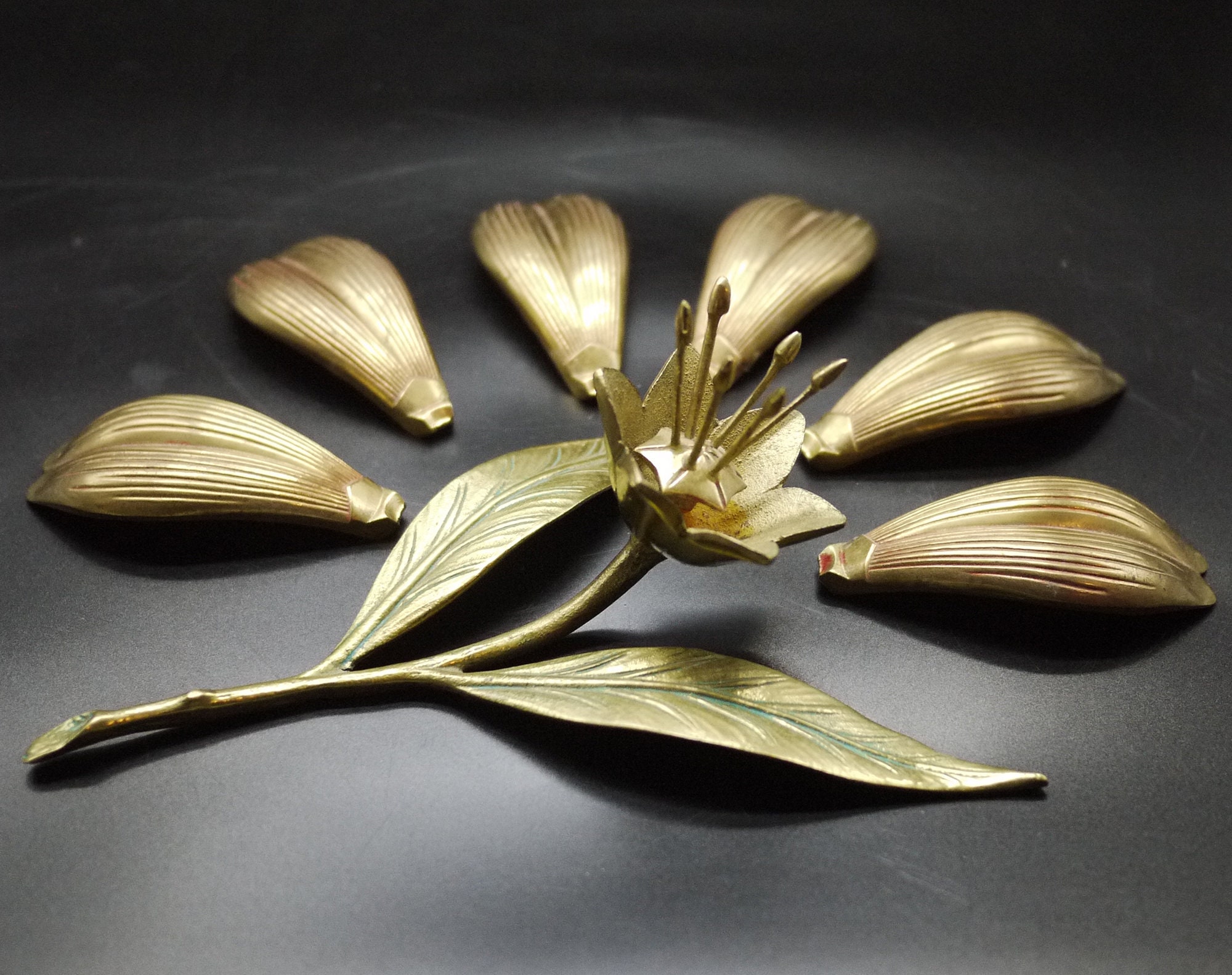 Vintage Flower Ashtray Gold Flower Petal Ashtray S. Agudo Style, Brass