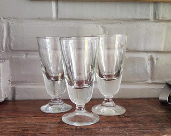 Set of 3 Antique French Absinthe Glasses Hand Blown Drinking Glasses, Thick Glass Drinkware