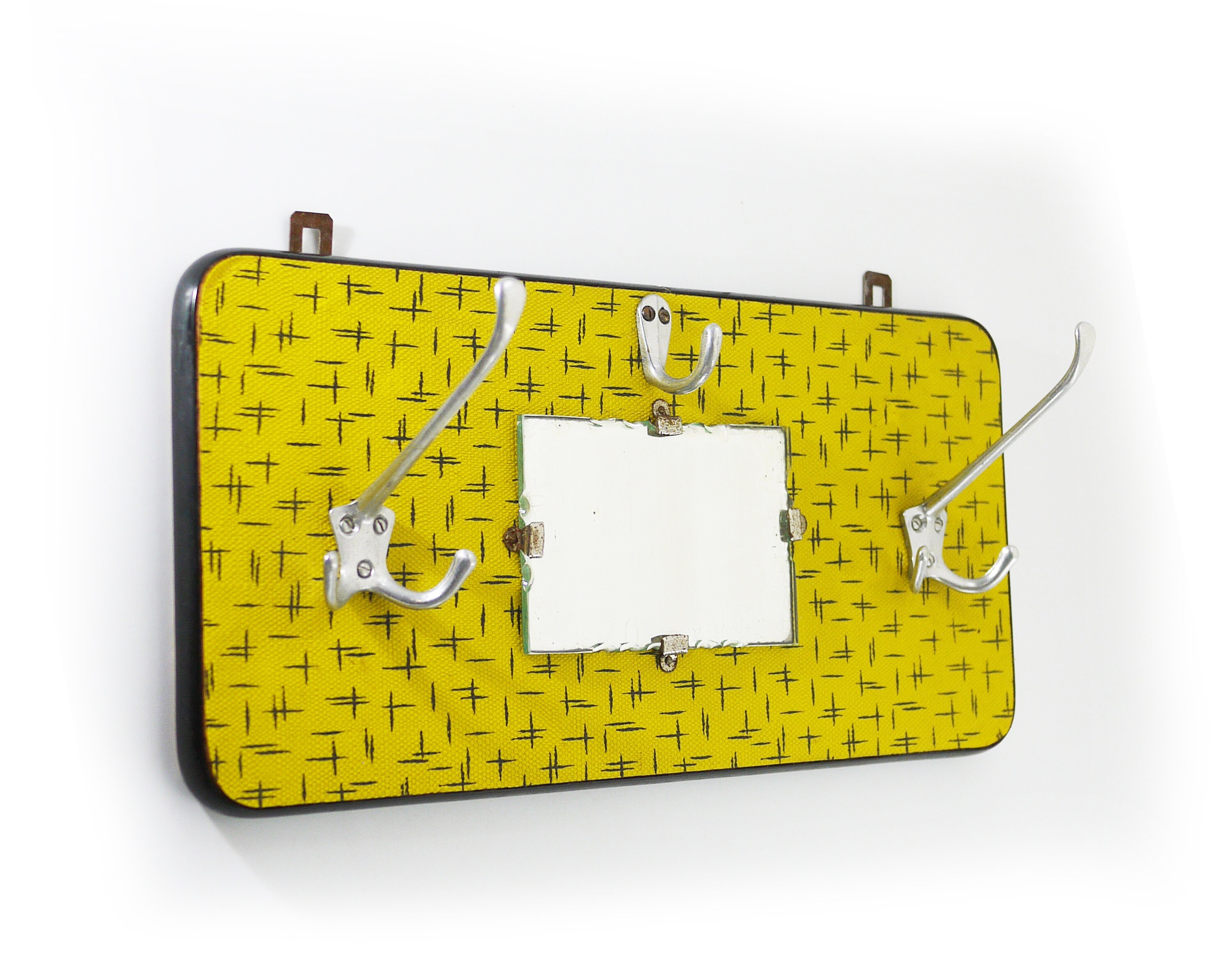 1950S Yellow Black Coat Rack With Mirror