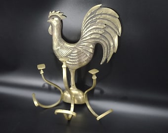 Antique French Rooster Coat Rack – Gold Brass Wall Hooks 1930s
