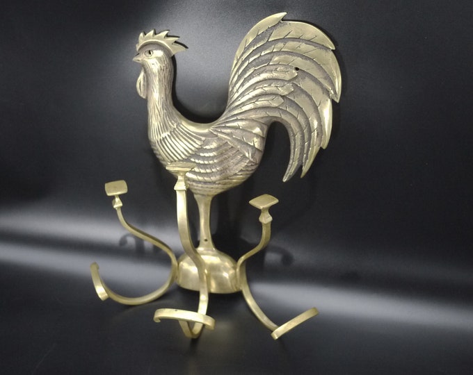 Featured listing image: Antique French Rooster Coat Rack – Gold Brass Wall Hooks 1930s