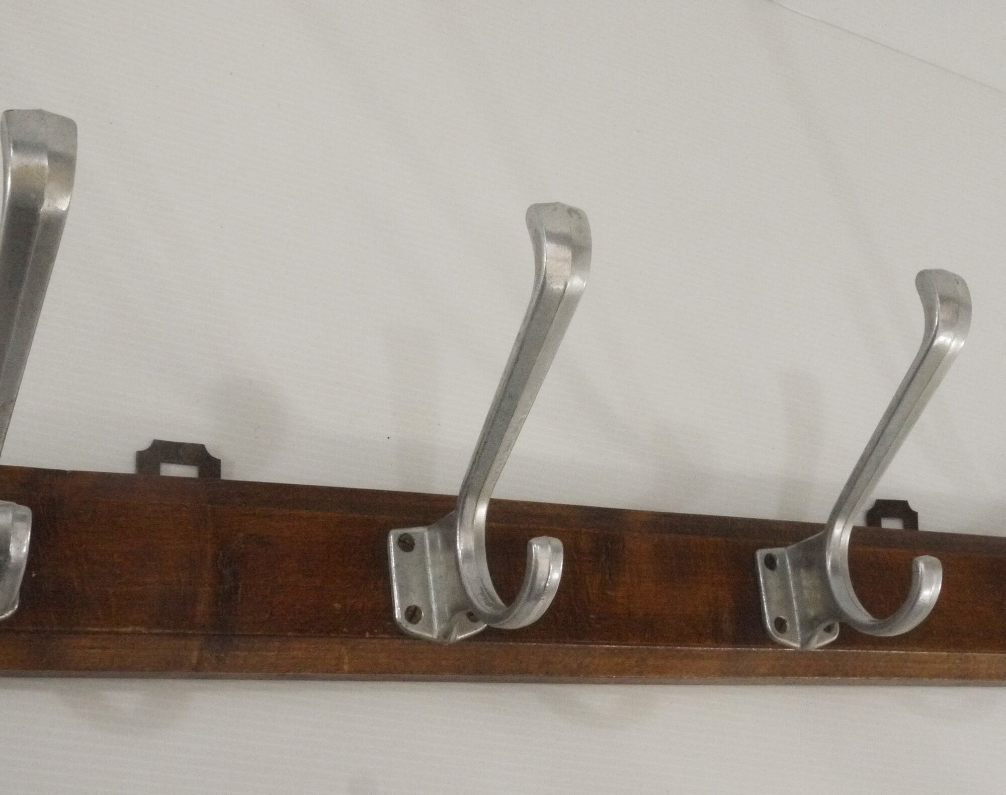 French Vintage Coat Rack Wood & Metal Wall Mounted Hooks
