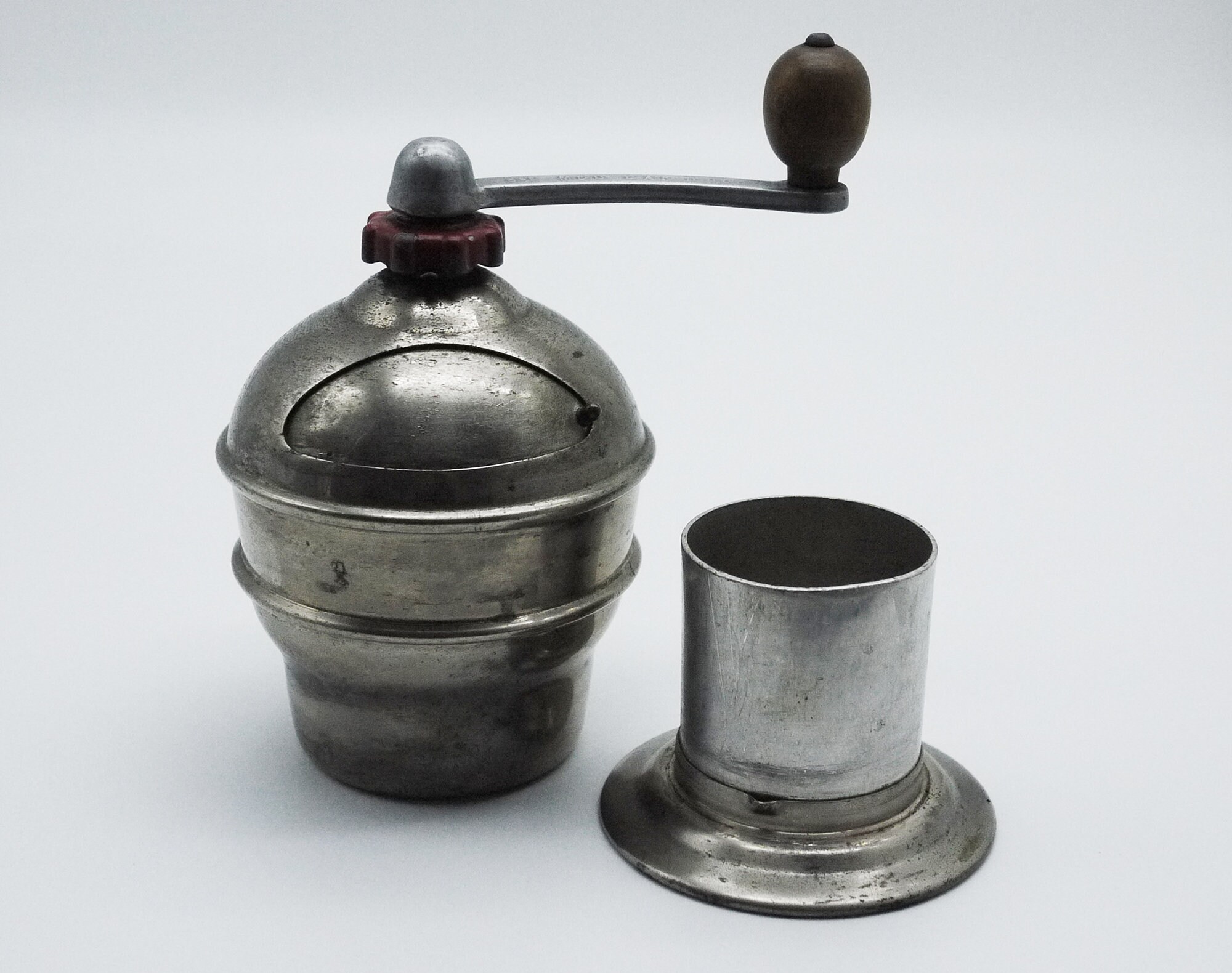 Vintage French Coffee Grinder Mou Caf, Mid Century Silver Coffee Bean Grinder