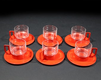 Vintage 1970s Red Espresso Cups with Saucers, Space Age Design Moulinex