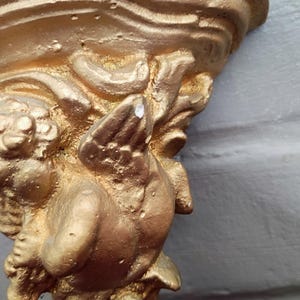 Antique Italian Cherub Wall Sconce Shelf, Gilded Plaster Pair Corbels image 17