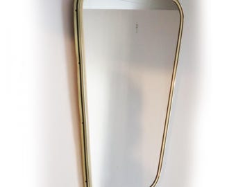 Vintage Golden Brass Asymmetric Mirror 1960s Brass Rockabilly Wall Mirror
