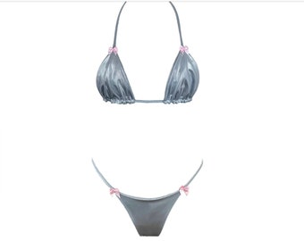 Bikini métallique avec noeuds // argent rose blanc bleu violet