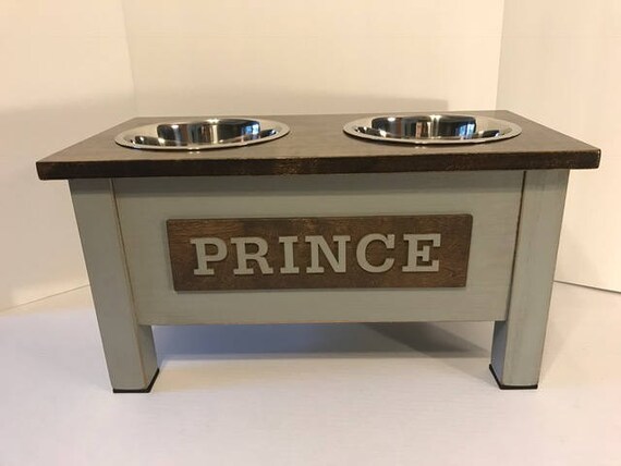 Large Rustic Wooden Dog Dish Stand Dog Feeder Personalized Etsy