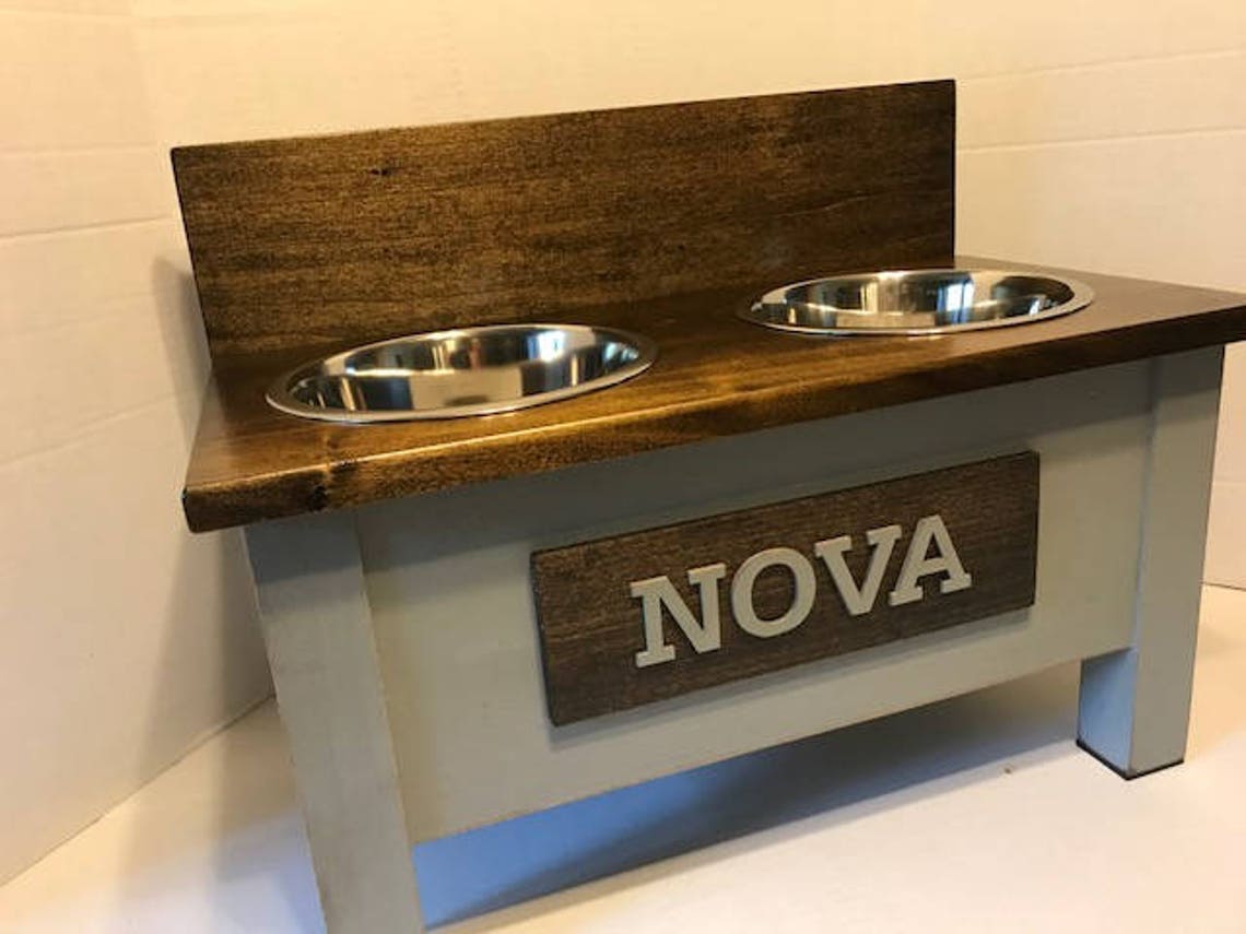 Dog Bowl Stand with Backsplash Dog Feeder Personalized Dog Etsy