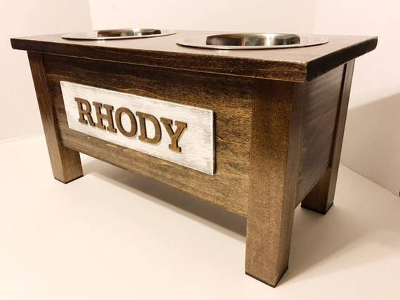 Rustic Wooden Dog Dish Stand Dog Feeder Personalized Dog ...