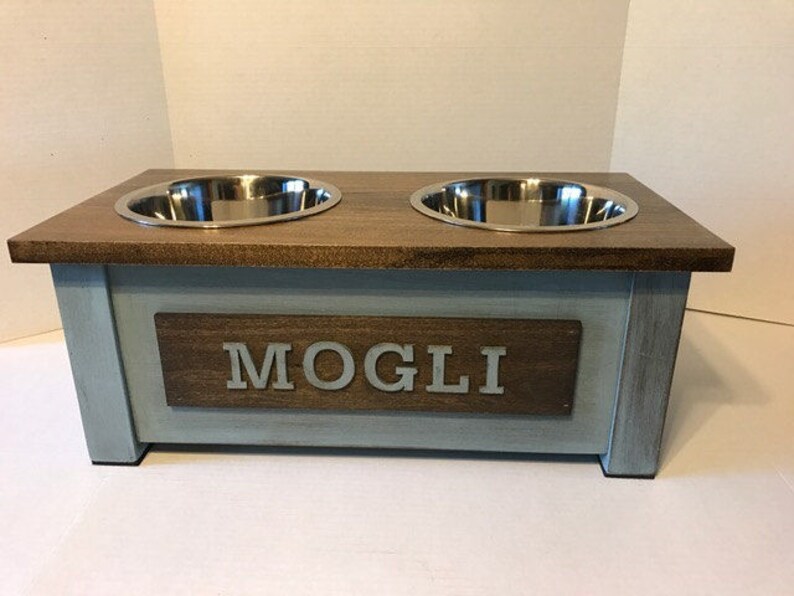 Medium Raised Dog Feeder Wood Rustic Dog FeederDog Bowl Etsy