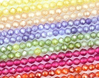 Cubic Zirconia Faceted Beads 2mm x 2mm, Approx. 230 beads, Rainbow Beads, Small Sparkly Beads, Cubic Zirconia Bead Strand, Jewellery Making