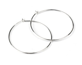 Sterling Silver Beading Hoops, 1 Pair, 24mm Diameter, Make Your Own Hoop Earrings, Sterling Silver Earring Findings, Thin Hoops for Beading