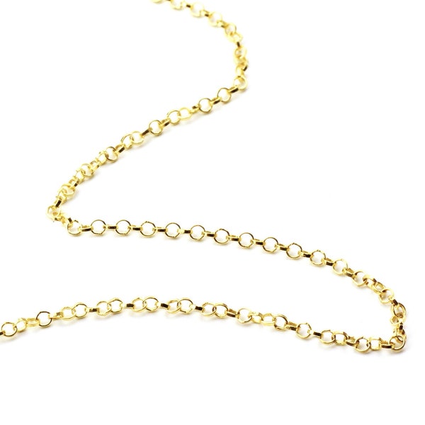 Chaîne Rolo remplie d’or, prix au mètre, maillons de 1,5 mm, chaîne en argent sterling plaqué or, plaque d’or véritable, pour bijoux, chaîne par mètre