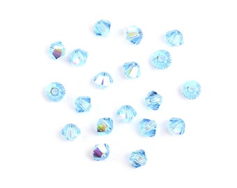 Pale Blue Iridescent Cut Glass Bicones, 3mm Beads, 20 BEADS, CHOICE of COLOURS, Faceted Beads, Glass Beads, Machine-cut Beads, Crystal