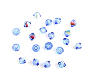 Blue Iridescent Cut Glass Bicones, 3mm Beads, 20 BEADS, CHOICE of COLOURS, Faceted Beads, Glass Beads, Machine-cut Beads, Crystal Bicones