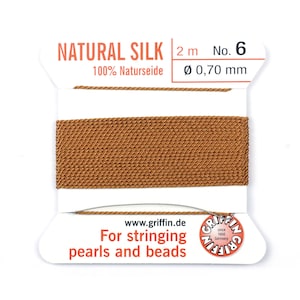 Natural Silk Thread in Cornelian / Ochre, CHOICE of Thicknesses, Griffin Silk, 100% Natural Silk, Beading Silk, Silk for Stringing Pearls