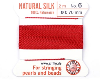 Natural Silk Thread in Bright Red, CHOICE of Thicknesses, Griffin Silk, 100% Natural Silk, Beading Silk, Silk for Stringing Pearls