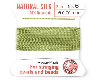 Natural Silk Thread in Jade Green, CHOICE of Thicknesses, Griffin Silk, 100% Natural Silk, Beading Silk, Silk for Stringing Pearls