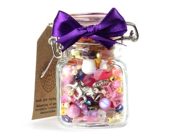 Bead & Jewellery Kit Gift Jar in Pink colours, Beading Kit, Jewellery Making Kit, Jewellery Kit, Beginners Craft Kit, Kids Creative Set,