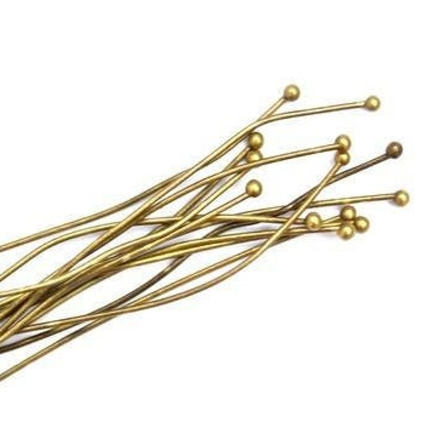 Brass Ball Head Pins, PACK of 20 or 100, Bronze Headpins, Round Headpins, Vintage Look, Headpins, Professional Jewellery Findings, Beading