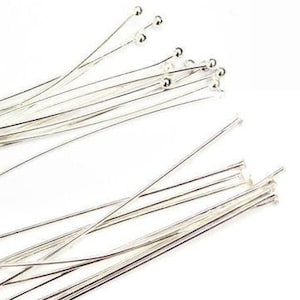 Sterling Silver Head Pins, CHOICE of Flat or Ball Headpins, Silver Head Pins for Jewellery Making, Real Silver Findings, Beading
