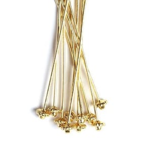 10 x Gold-Plated Decorative Head Pins, 55mm, 10-Pack Fancy Headpins, Gold Flower Headpins, Professional Jewellery Making Findings, Beading