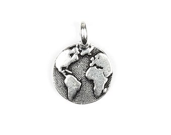 Silver Earth Charm, Tierracast Charm, 12mm x 17mm, Travel, World Charm, Charm for Jewellery Making, Pewter Charm, Silver Charm, Nature Charm