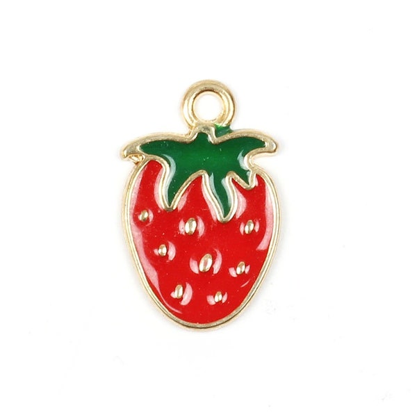 Strawberry Charm, 11mm x 17mm, Cute Fruit Charms, Colourful Fruit Charms, Red Strawberry Charm, Fruit Charm Collection, Jewellery Making