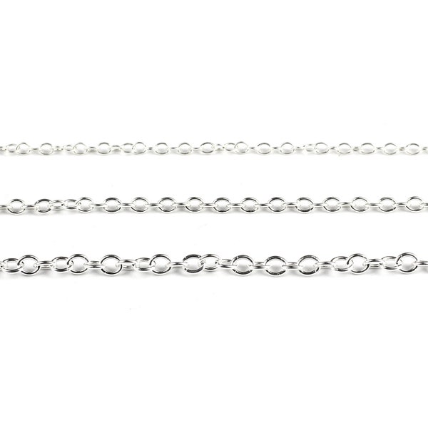 Feine Gliederkette aus Sterling Silber, Preis pro Meter, 2mm / 2,5mm / 3mm Glieder zur Auswahl, Sterlingsilberkette für Schmuck, Meterware