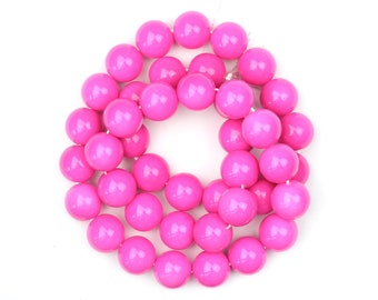 Hebra de cuentas de vidrio rosa brillante, ELECCIÓN DE 6 mm, 10 mm o 16 mm, Ahorro de compra múltiple, Hebra de cuentas de vidrio, Cuentas de vidrio redondas, Cuentas de colores