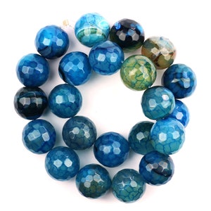 Agate Bead Strand, Chunky Blue Faceted 18mm Beads, 22 beads, Agate Beads for Jewellery Making, Semi Precious Beads, Blue Faceted Beads