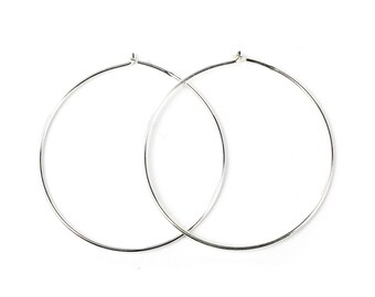 Sterling Silver Beading Hoops, 1 Pair, 30mm Diameter, Make Your Own Hoop Earrings, Sterling Silver Earring Findings, Thin Hoops for Beading