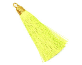 Yellow Lime Fringe Tassel Charm, 9cm Tassels, Jewellery Making Tassel, Mala Necklace Tassel, Small Jewellery Tassel, Pendant Tassel