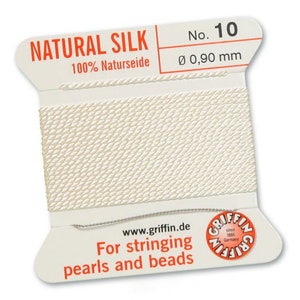 Natural Silk Thread in White, CHOICE of Thicknesses, Griffin Silk, 100% Natural Silk, Beading Silk, Silk for Stringing Pearls