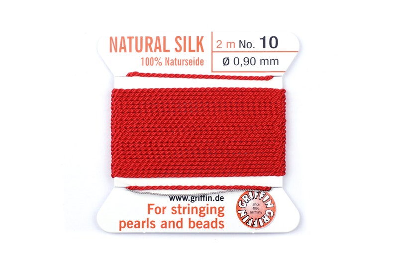 Fil de soie naturelle rouge vif, épaisseurs au choix, soie de griffon, 100 % soie naturelle, soie pour perles, soie pour enfiler des perles image 3