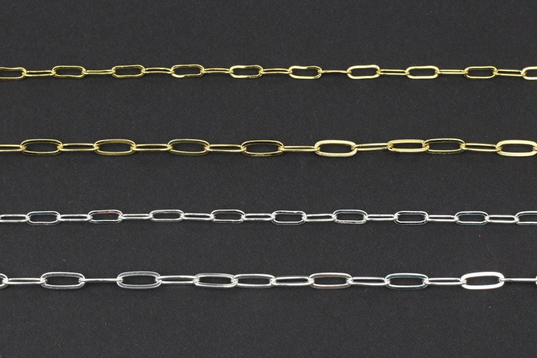 Paper Clip Link Chain by Metre, CHOICE of Link Size, Gold or Silver