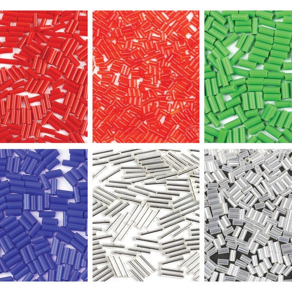 Bugle Seed Beads, 10g Beads, Bugle Beads, Red, Green, Clear, White, Tube Beads, Seed Beads, For Jewellery Making, Beading, Bead Weaving