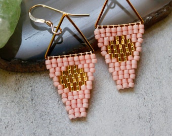 Pink Moon. Beaded earrings. Minimalist earrings.
